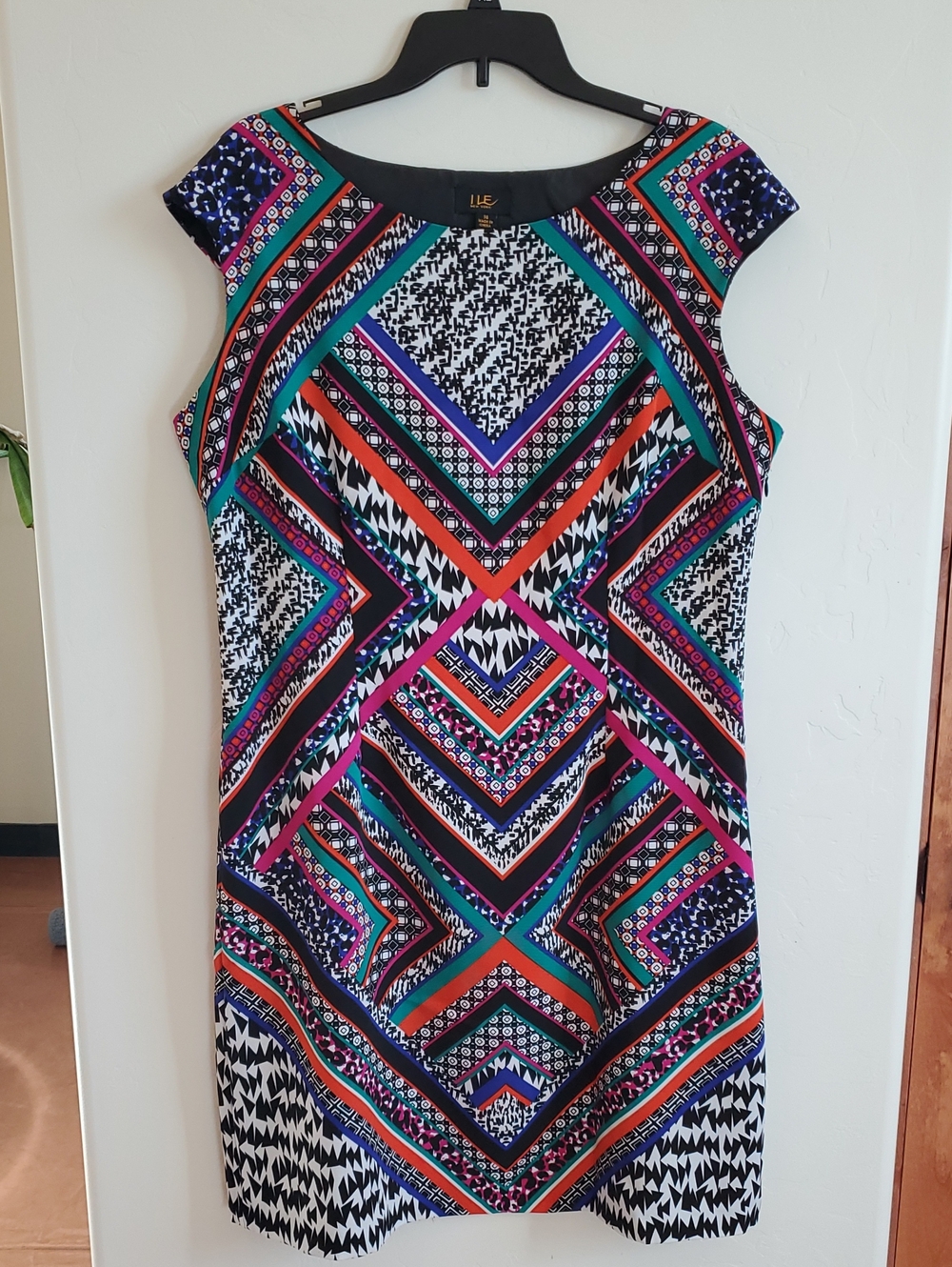Multicolor Abstract Geometric Shift Dress XL